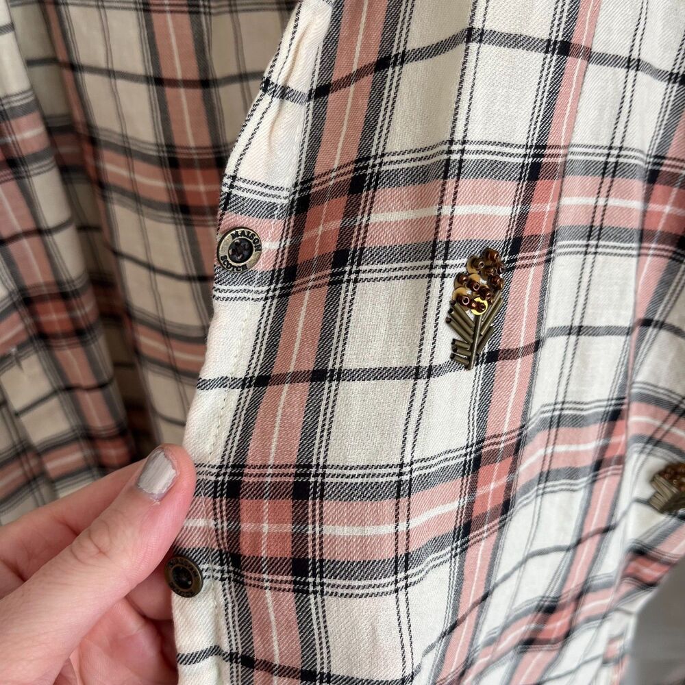 Maison Scotch Pink & White Button Down Plaid Top SZ 2 Western: Rodeo Maximalism - Picture 4 of 11